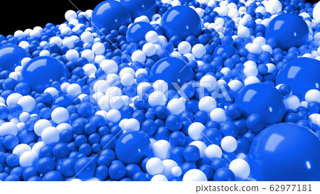 beautiful shiny blue white balls of different colors and sizes completely cover surface. Some spheres glow. 3d photorealistic render geometric reative holiday background of shiny balls 62977181