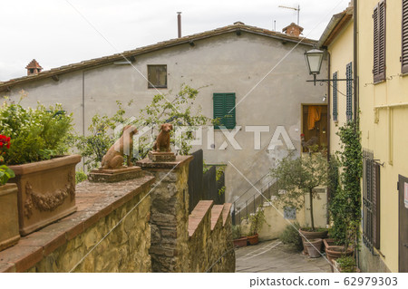 Typical for Chianti figures of animals on the gate 62979303