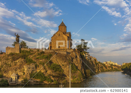 Tbilisi Georgia Europe landmark kura river sunset Metekhi church 62980141