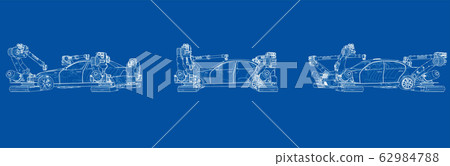 Assembly of motor vehicle. Vector 62984788