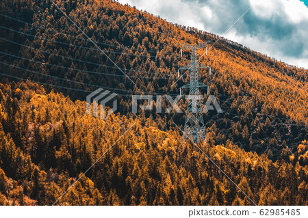 silhouette of high voltage electrical pole 62985485
