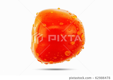 Fresh one red tomato with water drops isolated on white background with clipping path Fresh one red tomato with water drops isolated on white background with clipping path 62986478