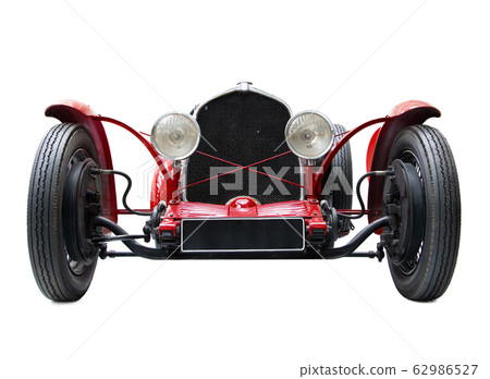 Front view of red veteran car. Vintage car 62986527