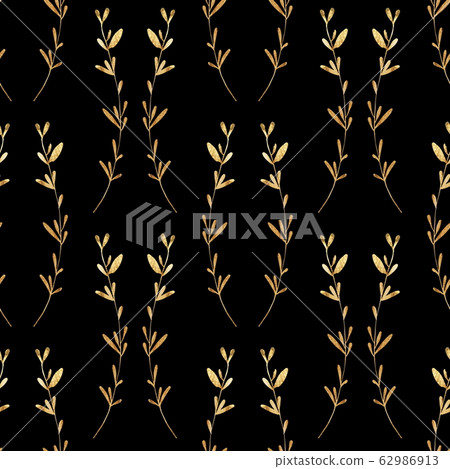 Gold seamless pattern of leaves on black - Stock Illustration [62986913 ...