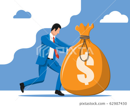 Businessman holding large bag full of money. - Stock Illustration ...