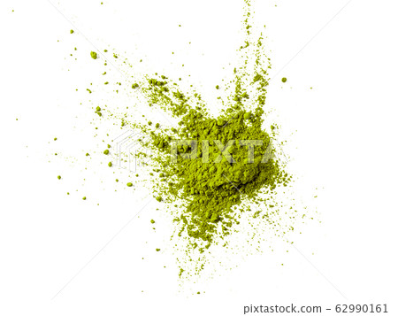 Green matcha tea powder explosion,white background 62990161