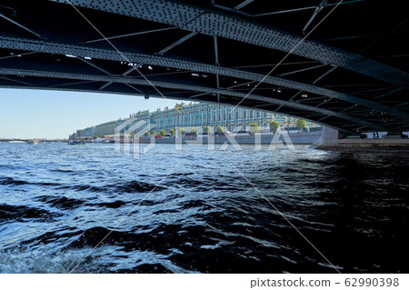 View of the embankment from under the bridge. View of the embankment from under the bridge. 62990398