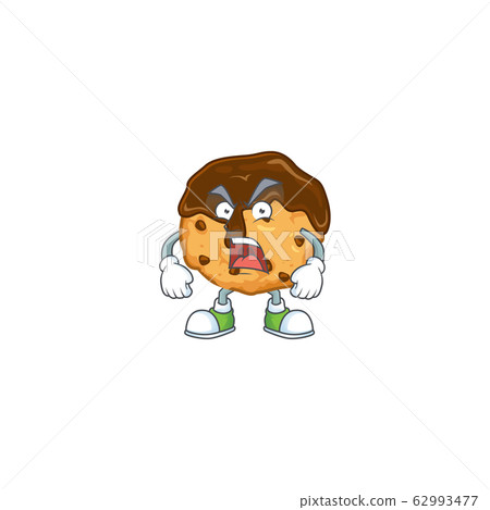 Chocolate chips with cream cartoon character design with angry face Chocolate chips with cream cartoon character design with angry face 62993477