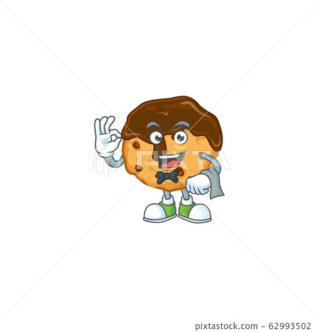 A chocolate chips with cream cartoon mascot working as a Waiter 62993502