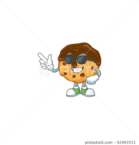 Super cool chocolate chips with cream mascot character wearing black glasses Super cool chocolate chips with cream mascot character wearing black glasses 62993531