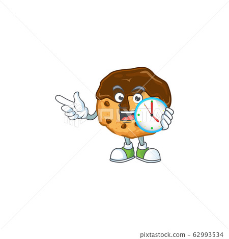 Chocolate chips with cream cartoon character style with a clock Chocolate chips with cream cartoon character style with a clock 62993534
