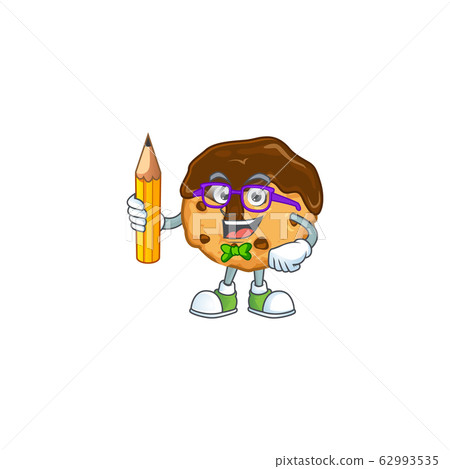A mascot icon of Student chocolate chips with cream character holding pencil 62993535