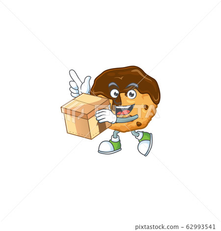 A charming chocolate chips with cream mascot design style having a box 62993541