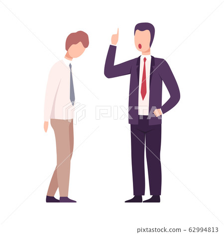 Rude Boss Threatening and Yelling to Male Office Worker, Frightened Employee Shocked by Furious Manager, Stressful Working Environment Flat Vector Illustration 62994813