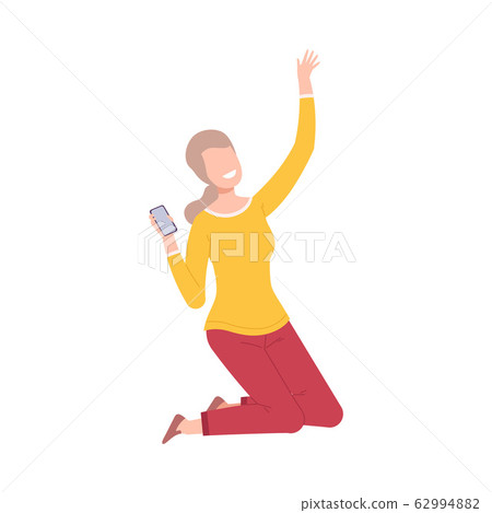 Girl with Modern Digital Gadget, Smiling Young Woman Sitting on the Floor and Communicating People Flat Vector Illustration 62994882