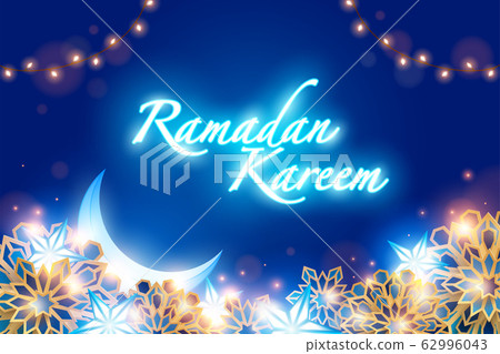 Glowing Ramadan Kareem islamic festival with paper graphic of geometric art. Glowing Ramadan Kareem islamic festival with paper graphic of geometric art. 62996043
