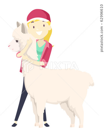 Girl Save Alpaca Illustration 62996610