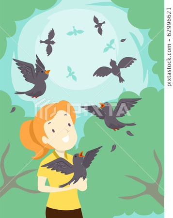 Girl Birds Rehabilitation Free Illustration 62996621