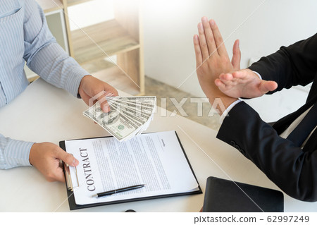 Businessman rejecting money or refusing money form Businessman rejecting money or refusing money form 62997249