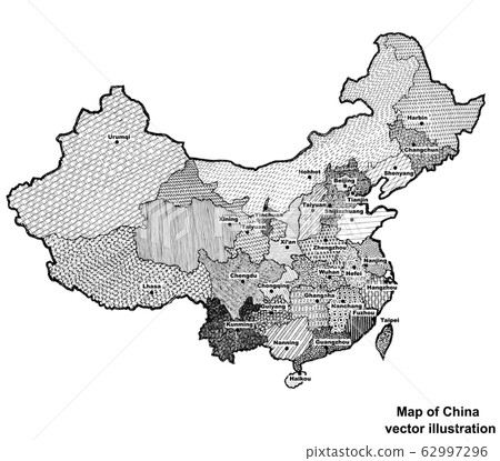 Bright Map of China. Vector map of China graphic illustration on white background. Vector. 62997296