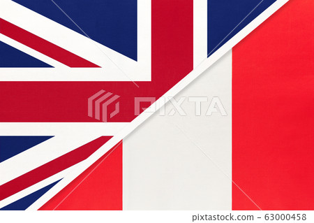United Kingdom vs Peru national flag from textile. United Kingdom vs Peru national flag from textile. 63000458