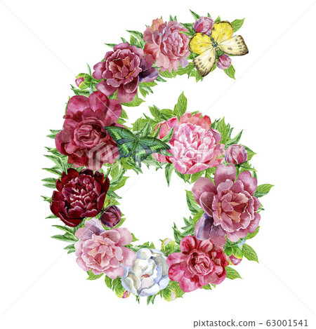 Number six of watercolor flowers 63001541