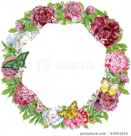 Lush luxury wreath of peonies and butterfly Lush luxury wreath of peonies and butterfly 63001653