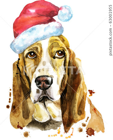 basset hound with santa hat