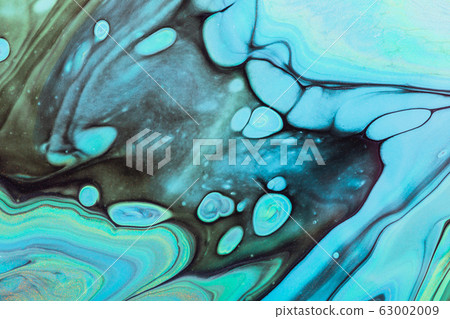 Fluid Art. Blue, green and black swirls. Abstract 63002009