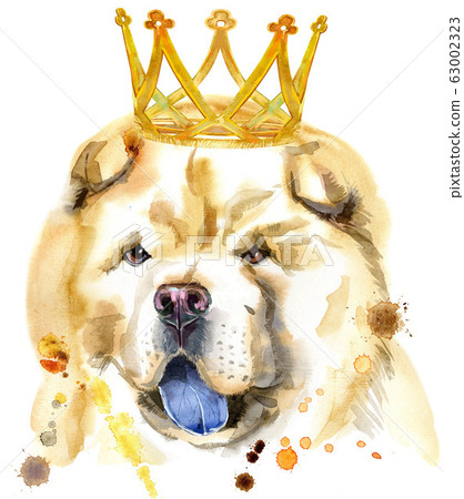 Watercolor portrait of chow-chow dog with crown 63002323