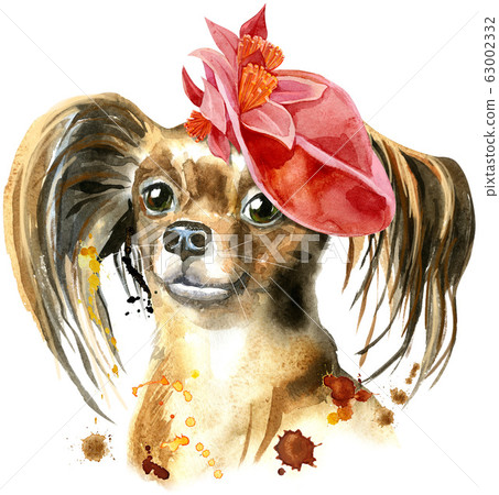 Watercolor portrait of long-haired toy terrier 63002332