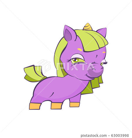 Cute little violet girl unicorn with green hair Cute little violet girl unicorn with green hair 63003998