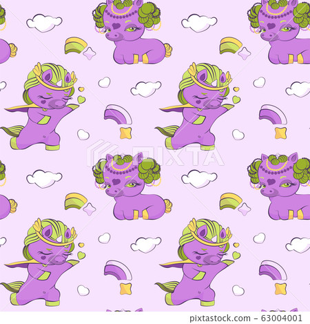 Cute little purple unicorns in love, seamless 63004001