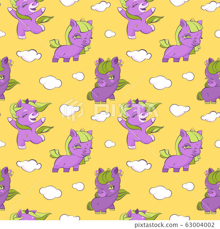Cute little purple unicorns in the yellow sky, Cute little purple unicorns in the yellow sky, 63004002