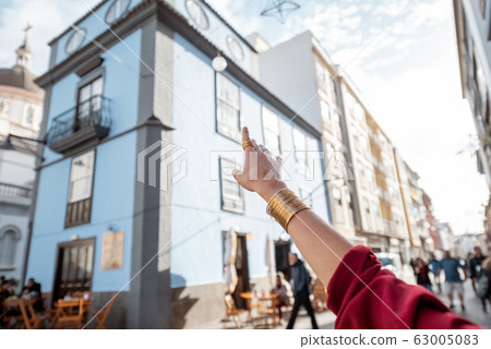 Pointing on the beautiful old building in La Laguna town, Spain Pointing on the beautiful old building in La Laguna town, Spain 63005083