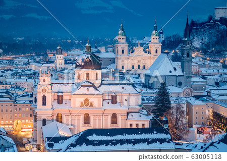Classic view of Salzburg at Christmas time in winter, Austria 63005118