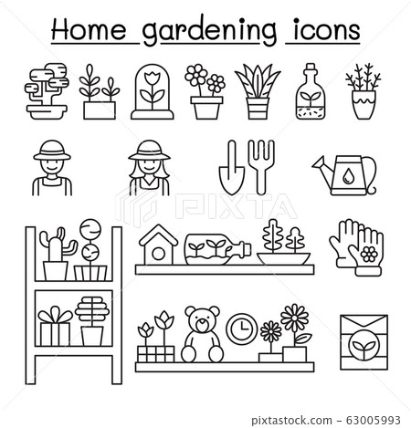 Home gardening icons set in thin line style - Stock Illustration ...