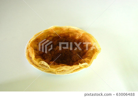 Thin Russian pancakes cooked in milk on a plate on a white background Thin Russian pancakes cooked in milk on a plate on a white background 63006488