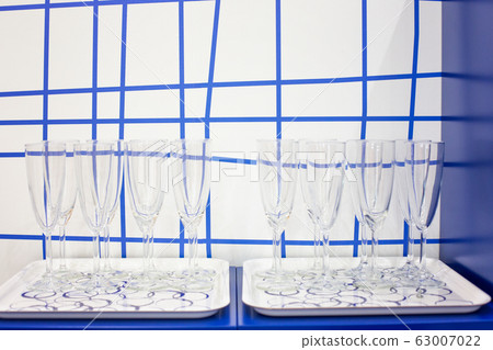 a set of classic blue dishes in a blue interior. 63007022