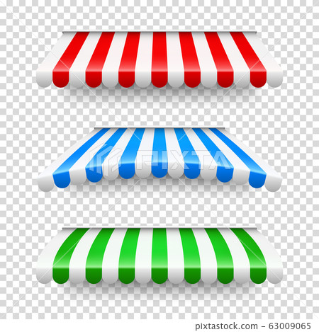 Shop sunshade. Realistic striped cafe awning. Outdoor market tent. Roof canopy. Summer street store 63009065
