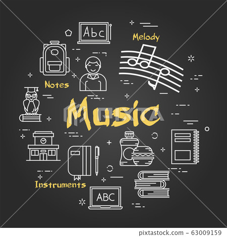 Vector line black round concept of Music Subject Vector line black round concept of Music Subject 63009159