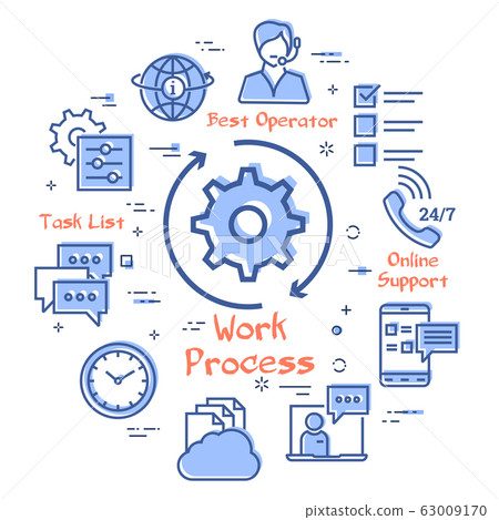 Vector concept of online support - work process icon Vector concept of online support - work process icon 63009170