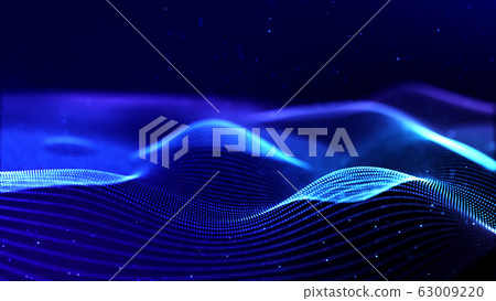 abstract sci-fi background with glow particles form curved lines, surfaces, hologram structures or virtual digital space. Deep blue motion design background of microworld or cosmic space. Strings 35 63009220