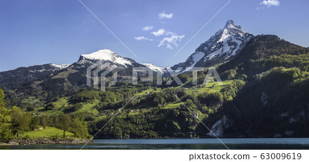Mountain peaks in swiss Alps. Summer landscape in Mountain peaks in swiss Alps. Summer landscape in 63009619