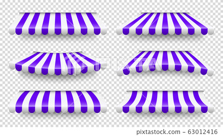 Shop sunshade. Realistic striped cafe awning. Outdoor market tent. Roof canopy. Summer street store Shop sunshade. Realistic striped cafe awning. Outdoor market tent. Roof canopy. Summer street store 63012416