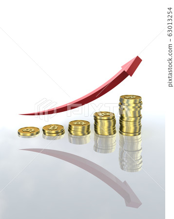 CG illustration coins and arrows arranged in an increasing graph bit coin CG illustration coins and arrows arranged in an increasing graph bit coin 63013254