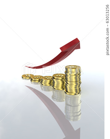CG illustration coins and arrows arranged in an increasing graph bit coin CG illustration coins and arrows arranged in an increasing graph bit coin 63013256