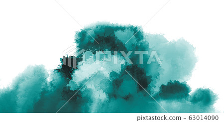 Modern drawing in green and blue tones. Vibrant paint smudges isolated on white background. Abstract watercolor texture. Mixed media artwork 63014090