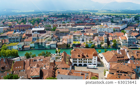 Overlooking the beautiful Swiss ancient city of Thun 63015641