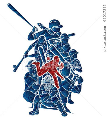 Group of Baseball players action cartoon sport graphic vector. Group of Baseball players action cartoon sport graphic vector. 63017255
